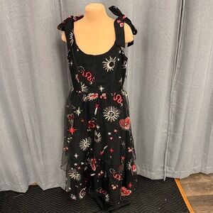 Disturbia Black Dress with Red and White Embroidery